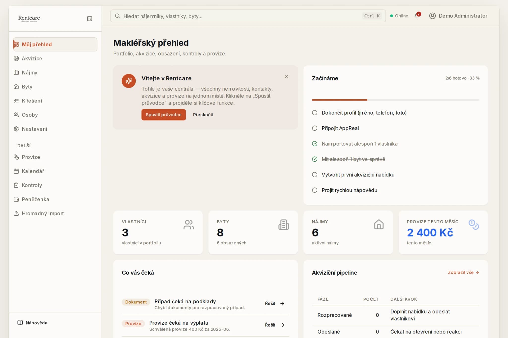 Makléřský přehled v aktuální verzi systému Rentcare